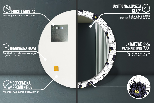 Kulaté dekorační zrcadlo na zeď Složení lineárních květů
