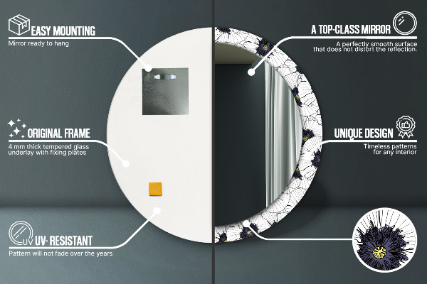 Kulaté dekorační zrcadlo na zeď Složení lineárních květů