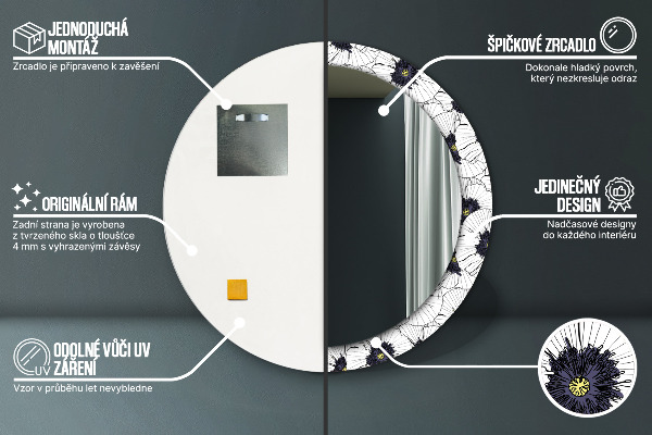 Kulaté dekorační zrcadlo na zeď Složení lineárních květů