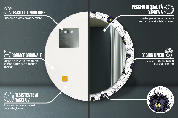 Kulaté dekorační zrcadlo na zeď Složení lineárních květů