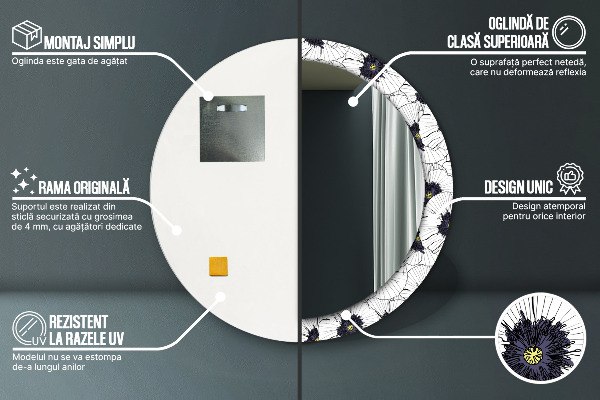 Kulaté dekorační zrcadlo na zeď Složení lineárních květů