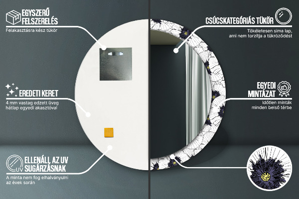 Kulaté dekorační zrcadlo na zeď Složení lineárních květů