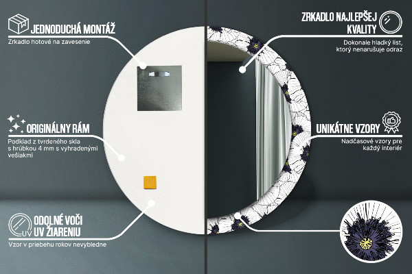 Kulaté dekorační zrcadlo na zeď Složení lineárních květů