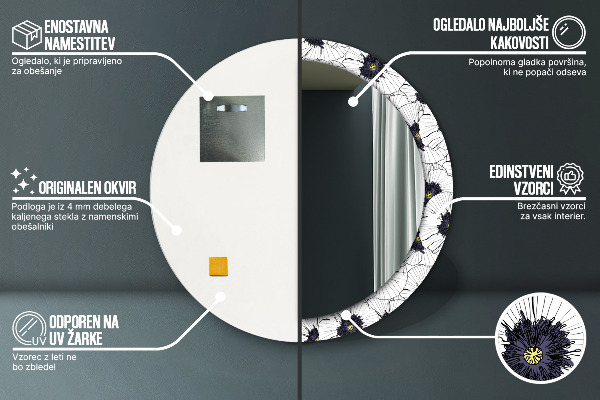 Kulaté dekorační zrcadlo na zeď Složení lineárních květů