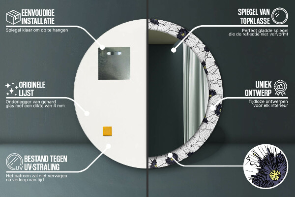 Kulaté dekorační zrcadlo na zeď Složení lineárních květů