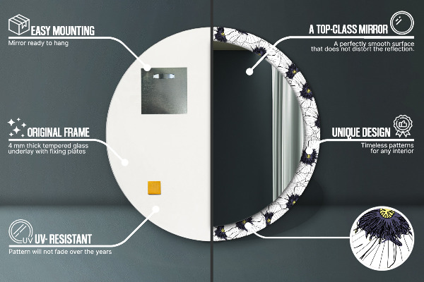 Kulaté dekorační zrcadlo na zeď Složení lineárních květů