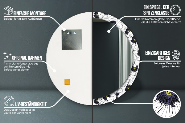Kulaté dekorační zrcadlo na zeď Složení lineárních květů