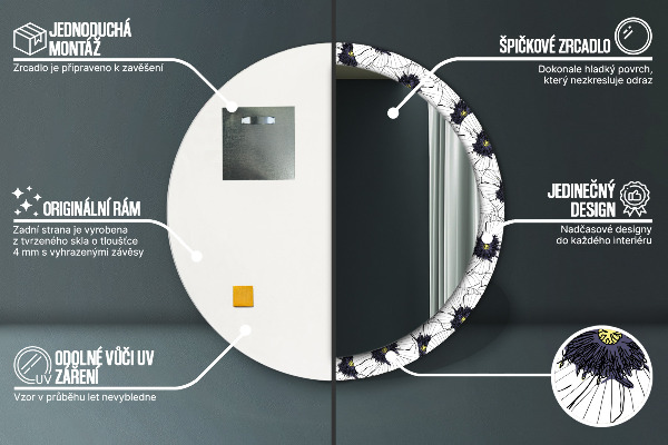 Kulaté dekorační zrcadlo na zeď Složení lineárních květů