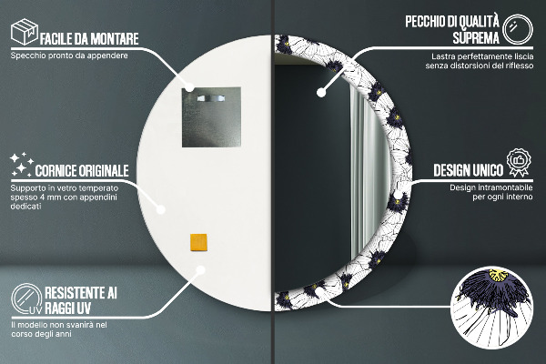 Kulaté dekorační zrcadlo na zeď Složení lineárních květů