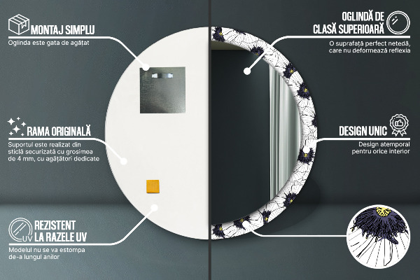 Kulaté dekorační zrcadlo na zeď Složení lineárních květů