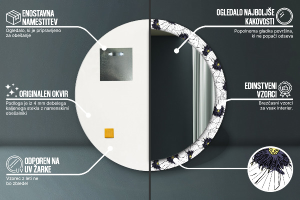 Kulaté dekorační zrcadlo na zeď Složení lineárních květů