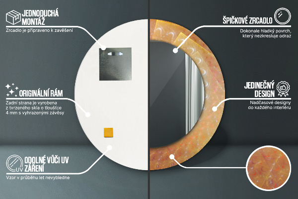 Kulaté zrcadlo s potiskem Spirálová abstrakce