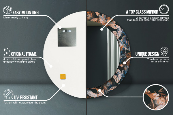 Kulaté zrcadlo s potiskem Tmavé tropické listy