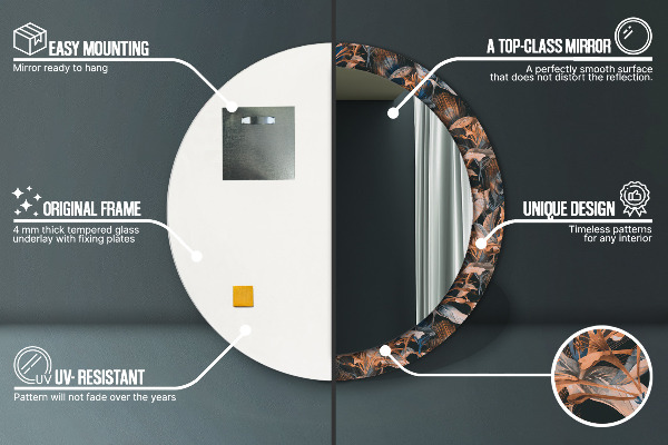 Kulaté zrcadlo s potiskem Tmavé tropické listy