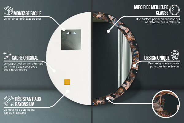 Kulaté zrcadlo s potiskem Tmavé tropické listy