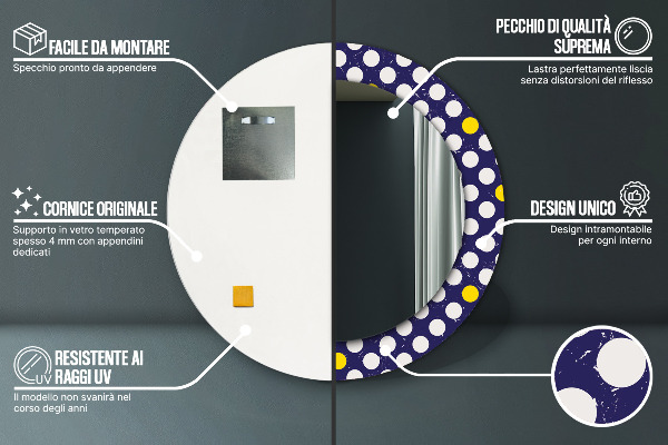 Kulaté zrcadlo s potiskem Retro tečky