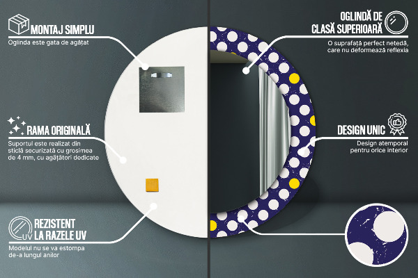 Kulaté zrcadlo s potiskem Retro tečky