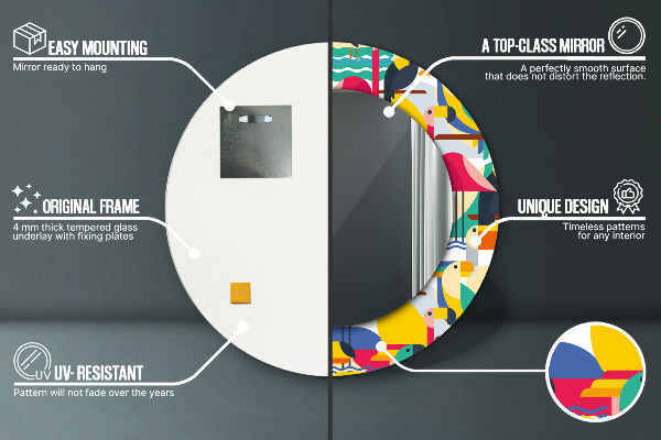 Kulaté zrcadlo s potiskem Geometrické tropické ptáky
