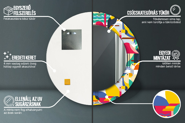 Kulaté zrcadlo s potiskem Geometrické tropické ptáky