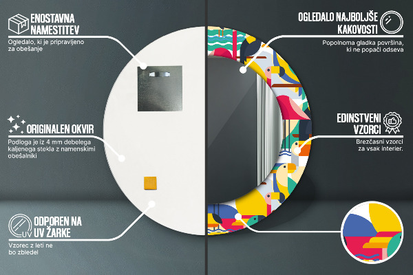 Kulaté zrcadlo s potiskem Geometrické tropické ptáky