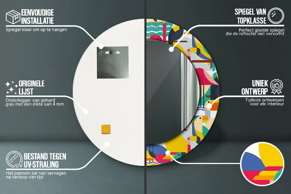 Kulaté zrcadlo s potiskem Geometrické tropické ptáky