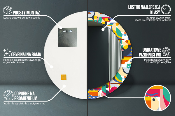 Kulaté zrcadlo s potiskem Geometrické tropické ptáky