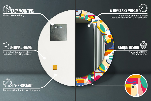 Kulaté zrcadlo s potiskem Geometrické tropické ptáky