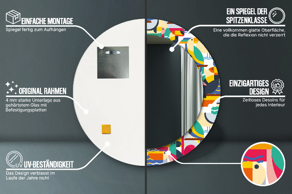 Kulaté zrcadlo s potiskem Geometrické tropické ptáky