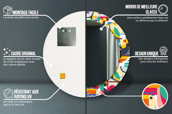 Kulaté zrcadlo s potiskem Geometrické tropické ptáky