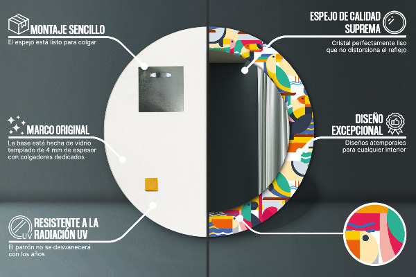 Kulaté zrcadlo s potiskem Geometrické tropické ptáky
