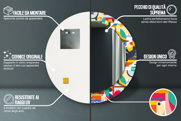 Kulaté zrcadlo s potiskem Geometrické tropické ptáky