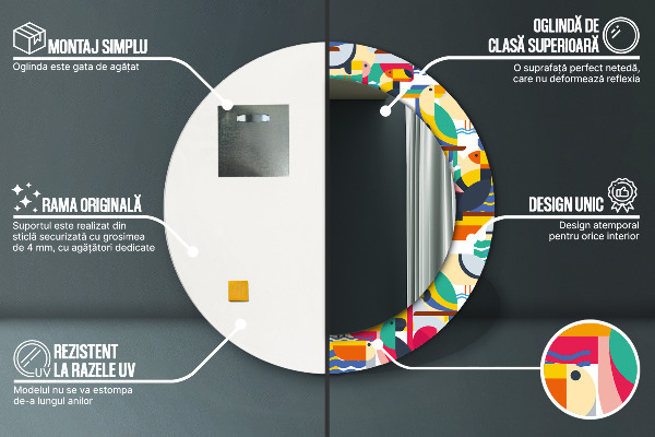 Kulaté zrcadlo s potiskem Geometrické tropické ptáky