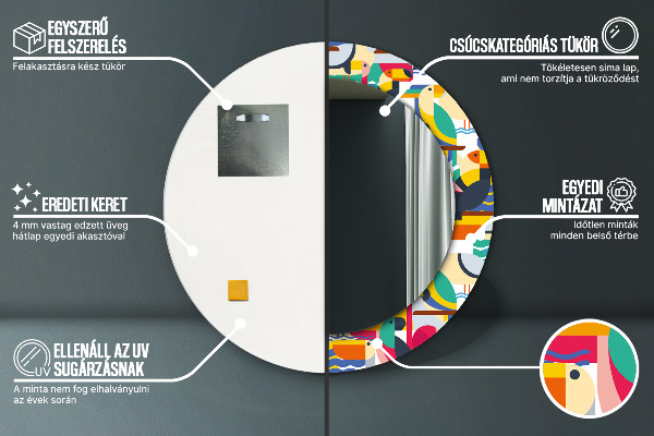 Kulaté zrcadlo s potiskem Geometrické tropické ptáky
