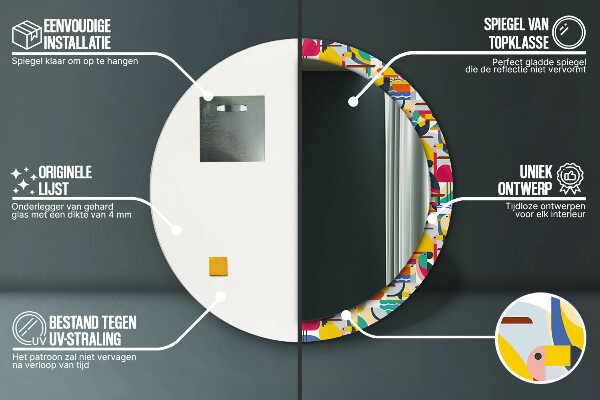 Kulaté zrcadlo s potiskem Geometrické tropické ptáky