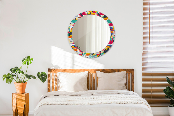 Kulaté zrcadlo s potiskem Geometrické tropické ptáky