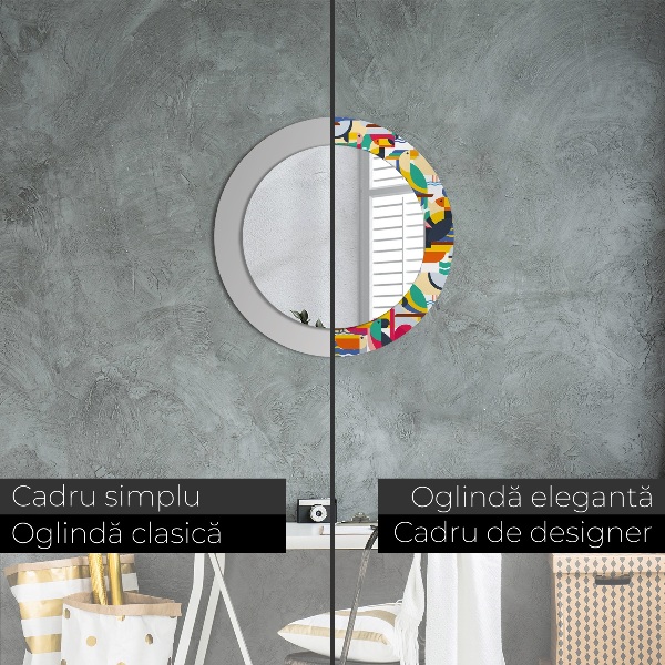 Kulaté zrcadlo s potiskem Geometrické tropické ptáky