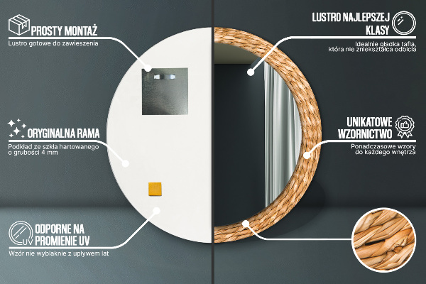 Kulaté zrcadlo s potiskem Reed Textura