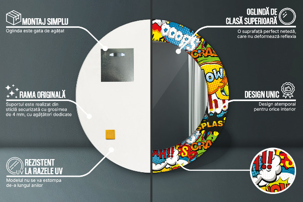 Kulaté zrcadlo s potiskem Vzor komiksu