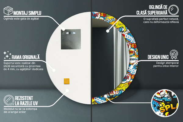 Kulaté zrcadlo s potiskem Vzor komiksu