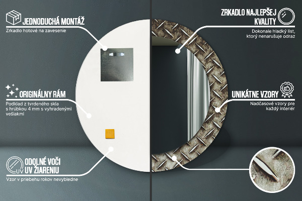 Kulaté zrcadlo s potiskem Textura oceli