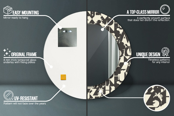 Kulaté dekorační zrcadlo Abstraktní typografie