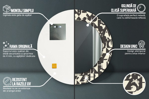 Kulaté dekorační zrcadlo Abstraktní typografie