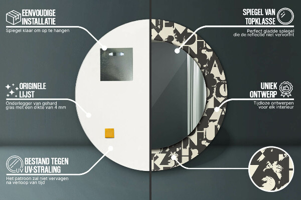 Kulaté dekorační zrcadlo Abstraktní typografie