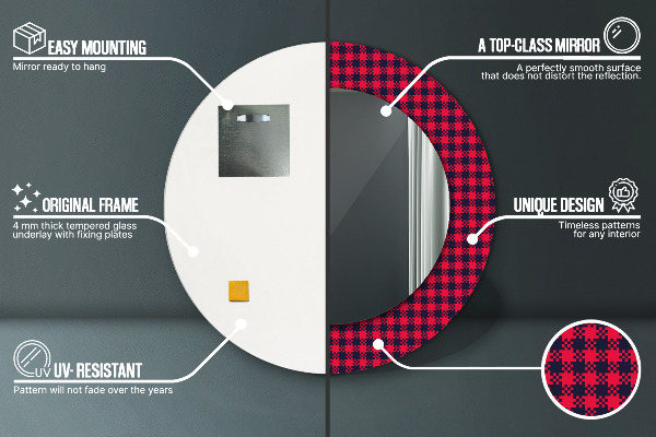 Kulaté dekorační zrcadlo na zeď Červená mřížka