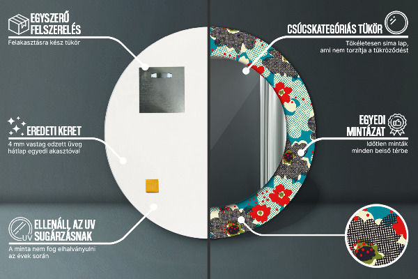 Kulaté zrcadlo s potiskem Retro květiny vzorec