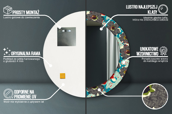 Kulaté zrcadlo s potiskem Retro květiny vzorec