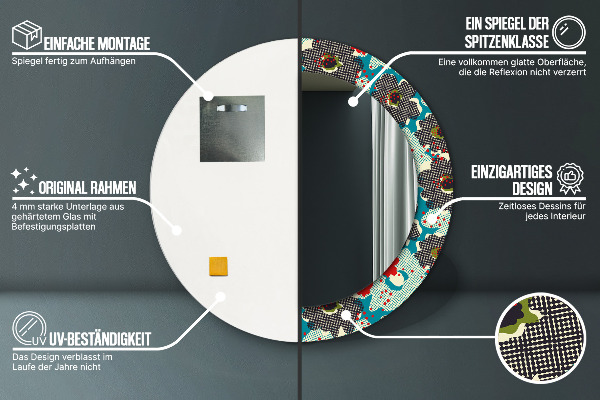 Kulaté zrcadlo s potiskem Retro květiny vzorec