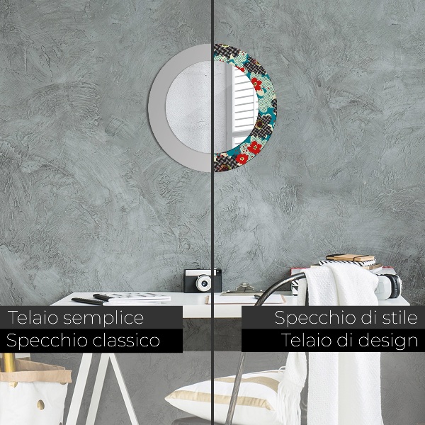 Kulaté zrcadlo s potiskem Retro květiny vzorec