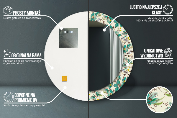 Kulaté zrcadlo s potiskem Květiny a ptáci