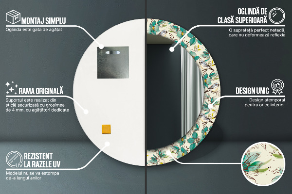 Kulaté zrcadlo s potiskem Květiny a ptáci